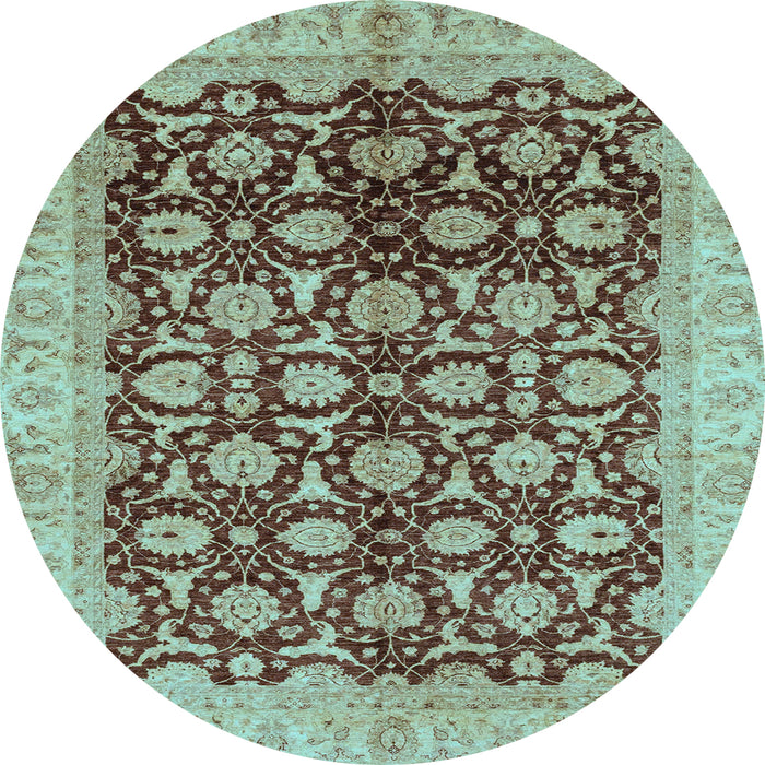 Round Machine Washable Oriental Light Blue Traditional Rug, wshabs3657lblu