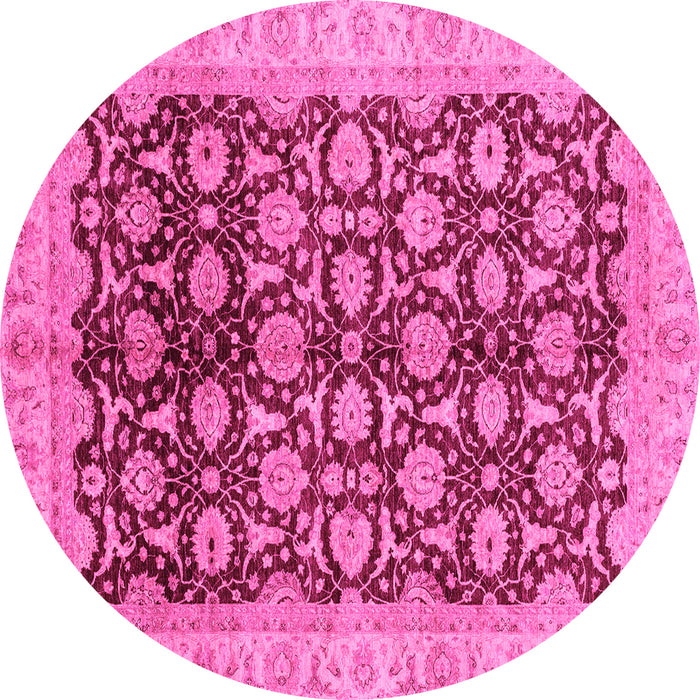 Round Machine Washable Oriental Pink Traditional Rug, wshabs3657pnk