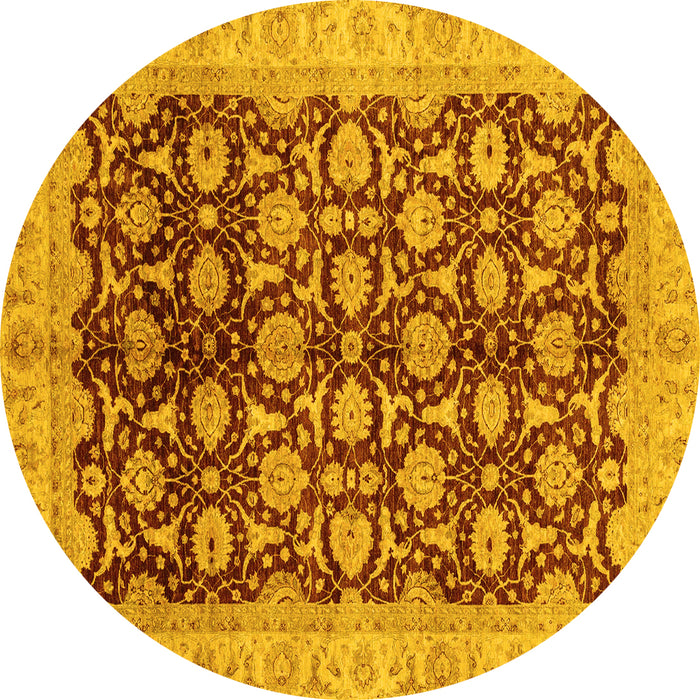 Round Oriental Yellow Traditional Rug, abs3657yw