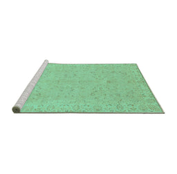 Sideview of Machine Washable Abstract Turquoise Modern Area Rugs, wshabs3658turq