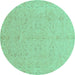 Round Abstract Turquoise Modern Rug, abs3658turq