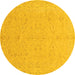 Round Machine Washable Abstract Yellow Modern Rug, wshabs3658yw