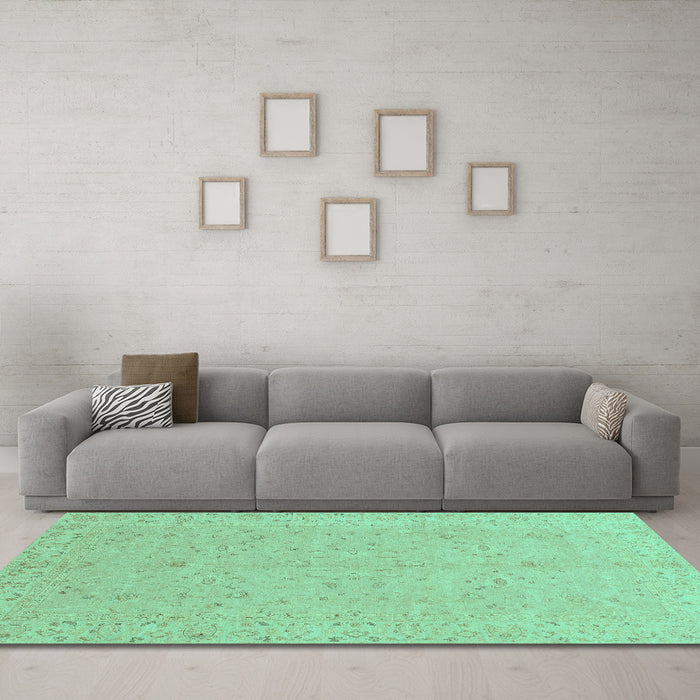 Machine Washable Abstract Turquoise Modern Area Rugs in a Living Room,, wshabs3658turq