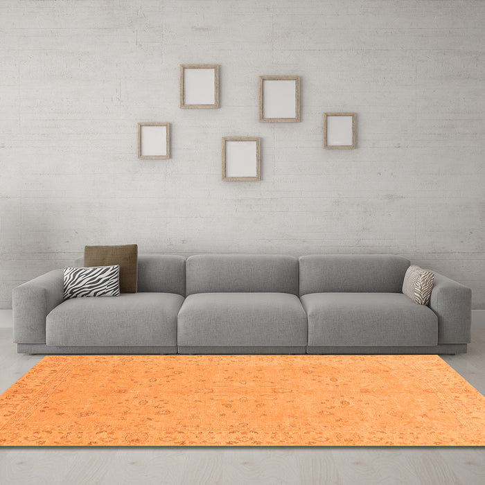 Machine Washable Abstract Orange Modern Area Rugs in a Living Room, wshabs3658org