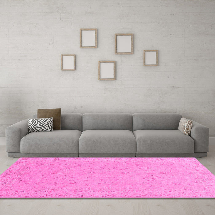 Machine Washable Abstract Pink Modern Rug in a Living Room, wshabs3658pnk