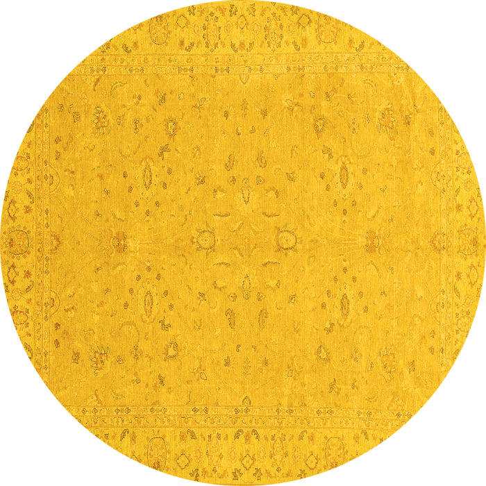 Round Abstract Yellow Modern Rug, abs3658yw