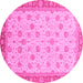 Round Machine Washable Abstract Pink Modern Rug, wshabs3659pnk