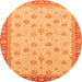 Round Machine Washable Abstract Orange Modern Area Rugs, wshabs3659org