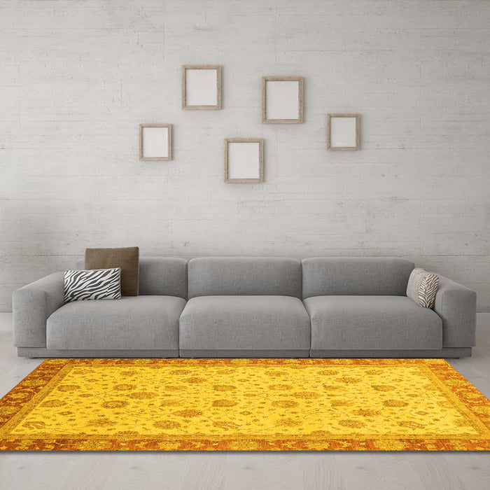 Machine Washable Abstract Yellow Modern Rug in a Living Room, wshabs3659yw