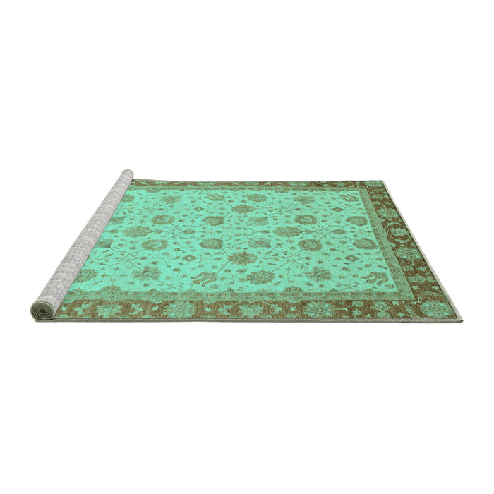 Sideview of Machine Washable Abstract Turquoise Modern Area Rugs, wshabs3659turq