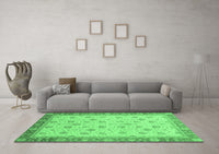 Machine Washable Abstract Emerald Green Modern Rug, wshabs3659emgrn