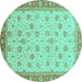 Round Machine Washable Abstract Turquoise Modern Area Rugs, wshabs3659turq