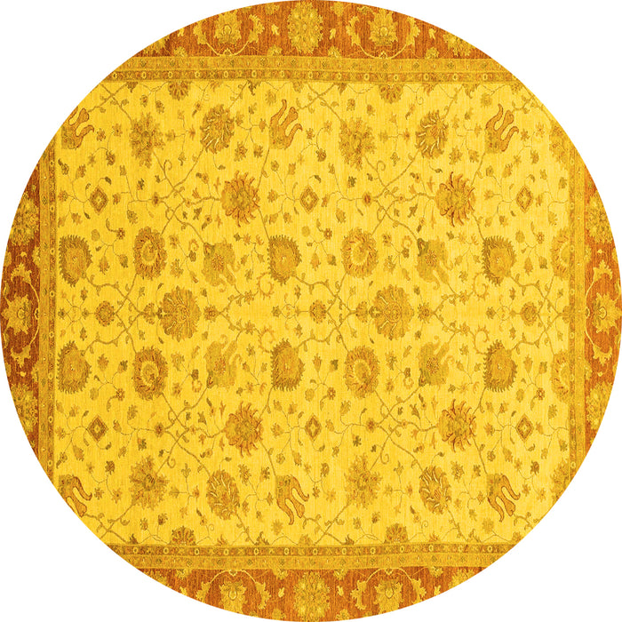 Round Abstract Yellow Modern Rug, abs3659yw