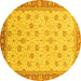 Round Abstract Yellow Modern Rug, abs3659yw