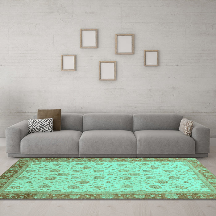 Machine Washable Abstract Turquoise Modern Area Rugs in a Living Room,, wshabs3659turq