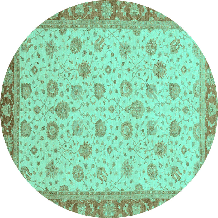 Round Abstract Turquoise Modern Rug, abs3659turq