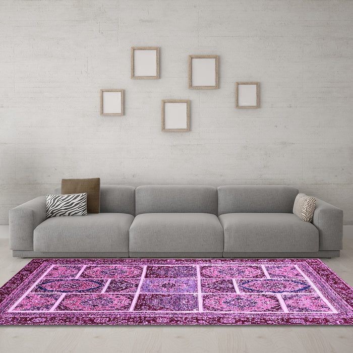 Machine Washable Abstract Purple Modern Area Rugs in a Living Room, wshabs365pur