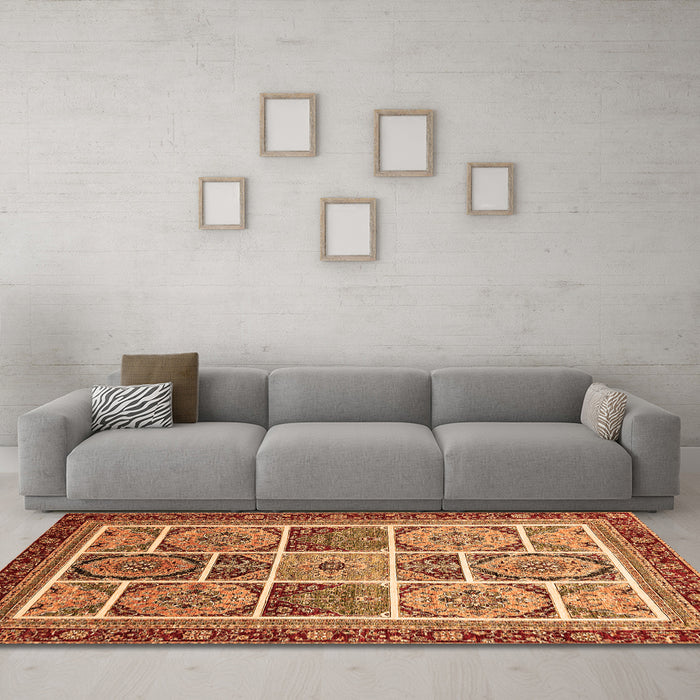 Machine Washable Abstract Orange Modern Area Rugs in a Living Room, wshabs365org