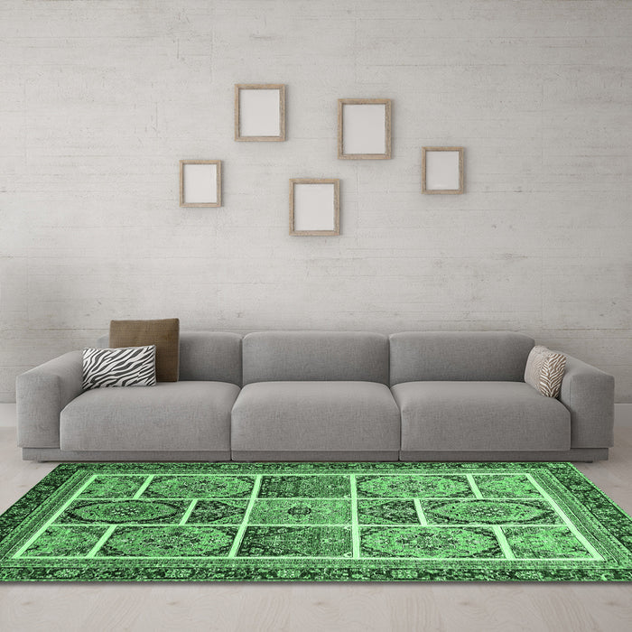 Machine Washable Abstract Emerald Green Modern Area Rugs in a Living Room,, wshabs365emgrn