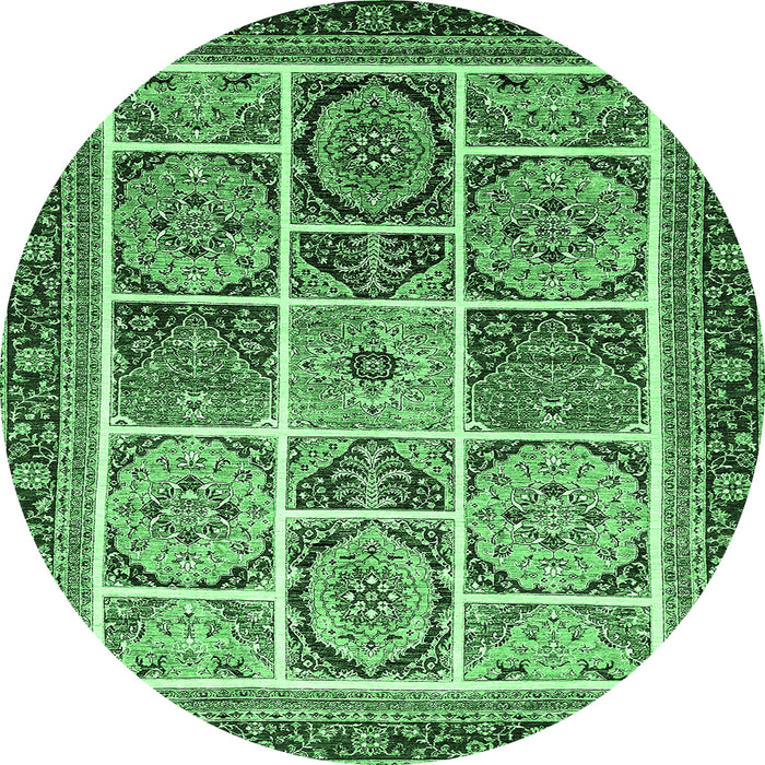 Round Machine Washable Abstract Emerald Green Modern Area Rugs, wshabs365emgrn