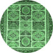 Round Machine Washable Abstract Emerald Green Modern Area Rugs, wshabs365emgrn