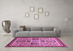 Machine Washable Abstract Pink Modern Rug in a Living Room, wshabs365pnk