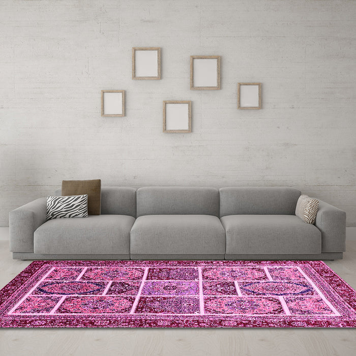 Machine Washable Abstract Pink Modern Rug in a Living Room, wshabs365pnk