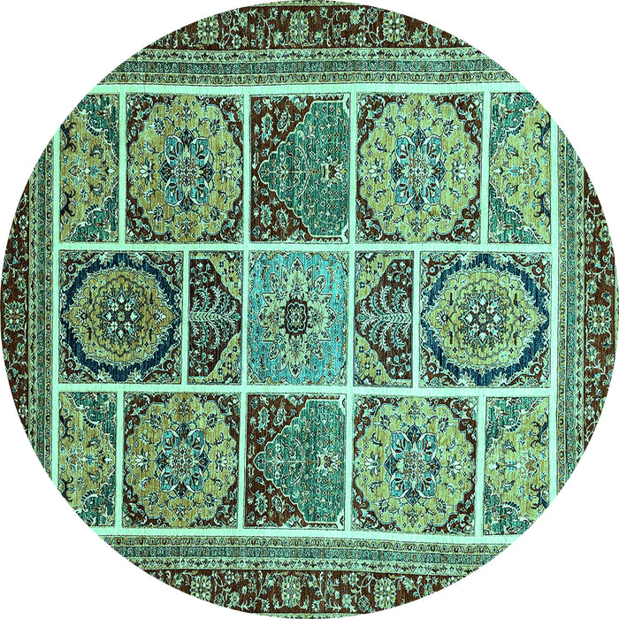 Round Abstract Turquoise Modern Rug, abs365turq