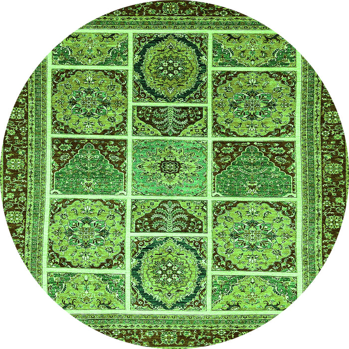 Round Machine Washable Abstract Green Modern Area Rugs, wshabs365grn