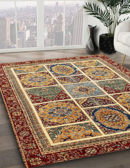 Machine Washable Abstract Saffron Red Rug in a Family Room, wshabs365