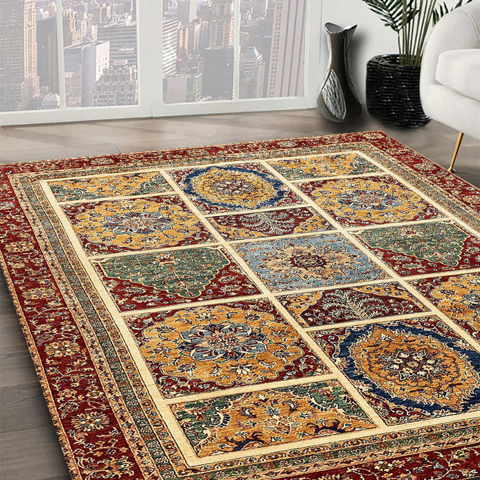 Machine Washable Abstract Saffron Red Rug in a Family Room, wshabs365