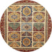 Round Machine Washable Abstract Saffron Red Rug, wshabs365