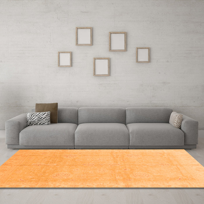 Machine Washable Abstract Orange Modern Area Rugs in a Living Room, wshabs3660org