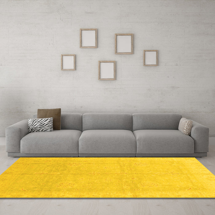 Machine Washable Abstract Yellow Modern Rug in a Living Room, wshabs3660yw