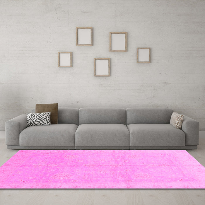Machine Washable Abstract Pink Modern Rug in a Living Room, wshabs3660pnk