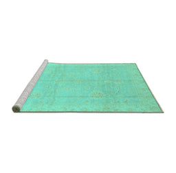 Sideview of Machine Washable Abstract Turquoise Modern Area Rugs, wshabs3660turq