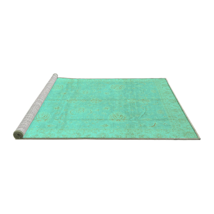 Sideview of Machine Washable Abstract Turquoise Modern Area Rugs, wshabs3660turq