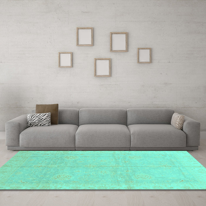 Machine Washable Abstract Turquoise Modern Area Rugs in a Living Room,, wshabs3660turq