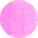 Round Machine Washable Abstract Pink Modern Rug, wshabs3660pnk