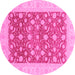 Round Machine Washable Oriental Pink Traditional Rug, wshabs3661pnk