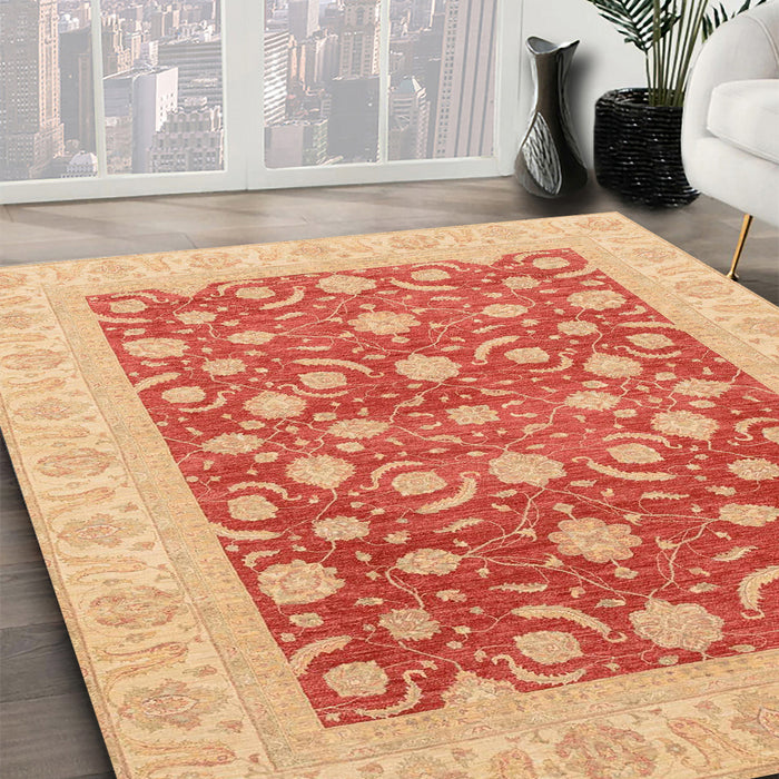 Machine Washable Abstract Orange Red Rug in a Family Room, wshabs3661