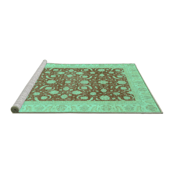 Sideview of Machine Washable Oriental Turquoise Traditional Area Rugs, wshabs3661turq