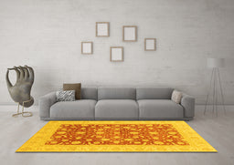 Machine Washable Oriental Yellow Traditional Rug in a Living Room, wshabs3661yw