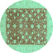 Round Oriental Turquoise Traditional Rug, abs3661turq