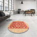 Round Abstract Orange Red Oriental Rug in a Office, abs3661