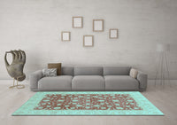 Machine Washable Oriental Light Blue Traditional Rug, wshabs3661lblu