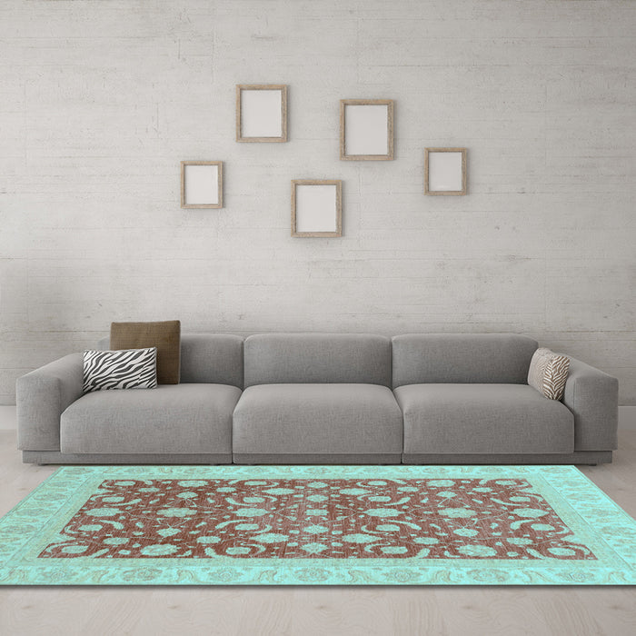 Machine Washable Oriental Light Blue Traditional Rug in a Living Room, wshabs3661lblu