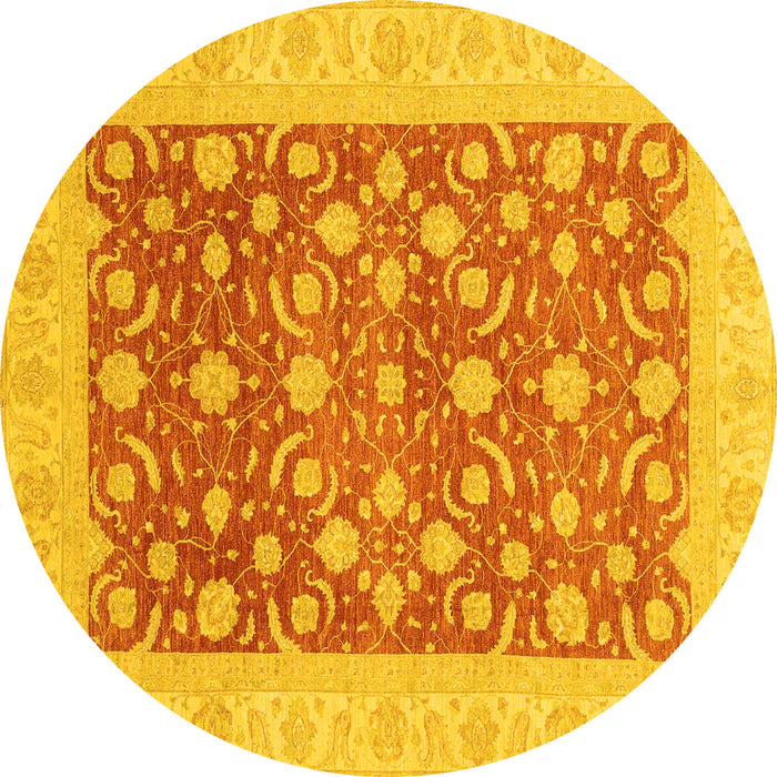 Round Machine Washable Oriental Yellow Traditional Rug, wshabs3661yw