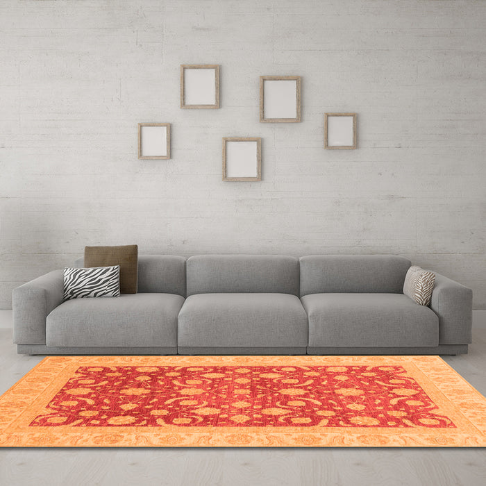 Machine Washable Oriental Orange Traditional Area Rugs in a Living Room, wshabs3661org