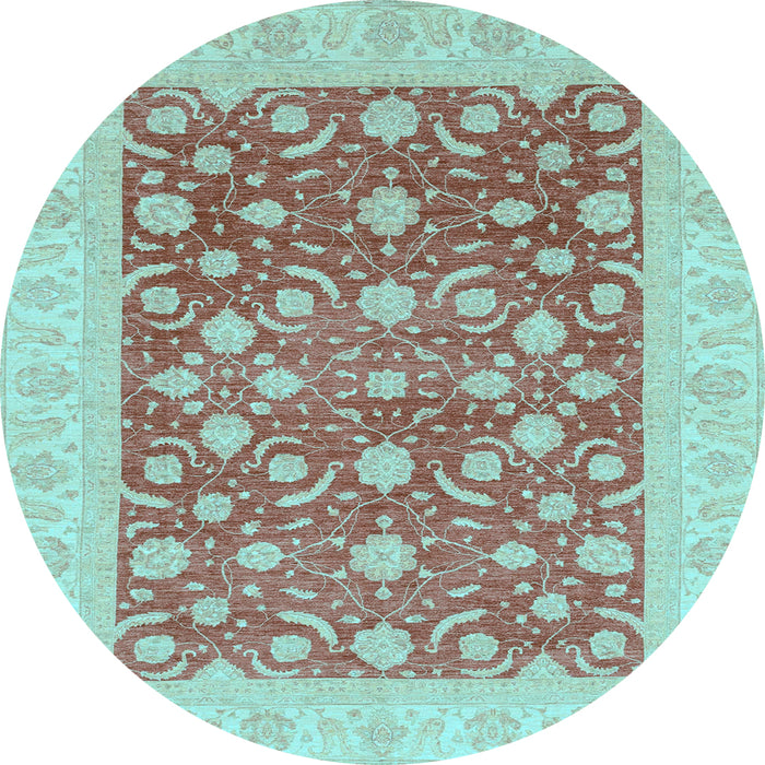 Round Oriental Light Blue Traditional Rug, abs3661lblu
